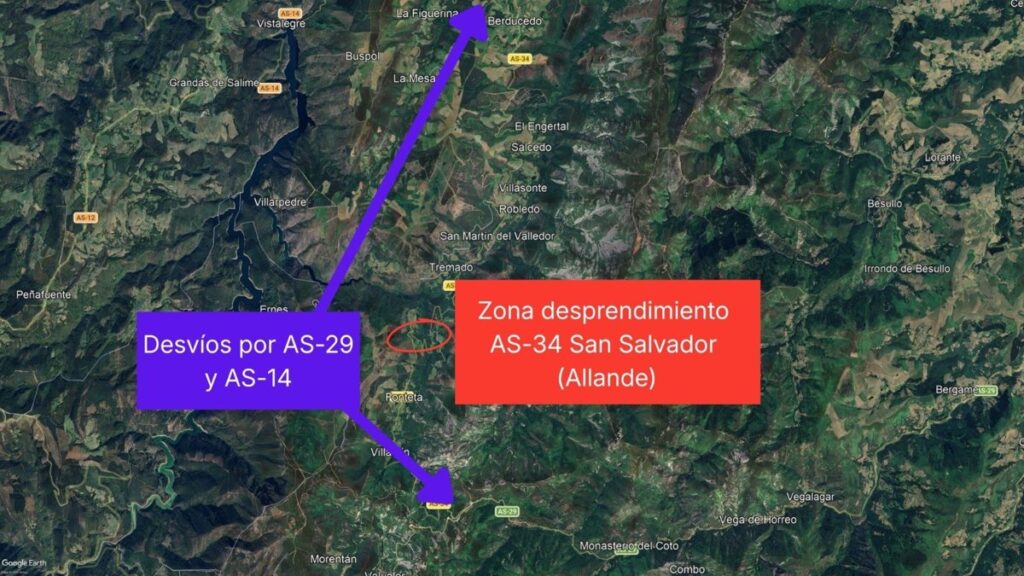 Un desprendimiento obliga al corte total de la AS-34, en Allande