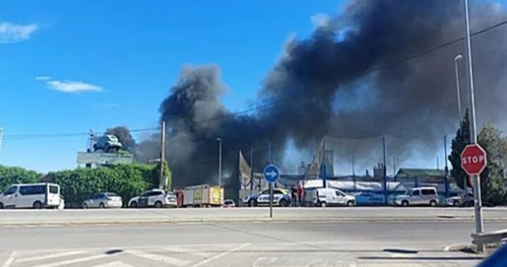 Medio centenar de vehículos afectados por el incendio ya extinguido en una empresa de desguace en Bailén (Jaén)