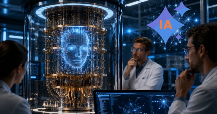 Científicos trabajando en un laboratorio con un ordenador cuántico