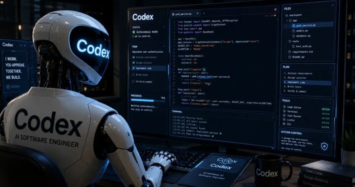 Imagen de un robot de IA controlando un ordenador con Windows