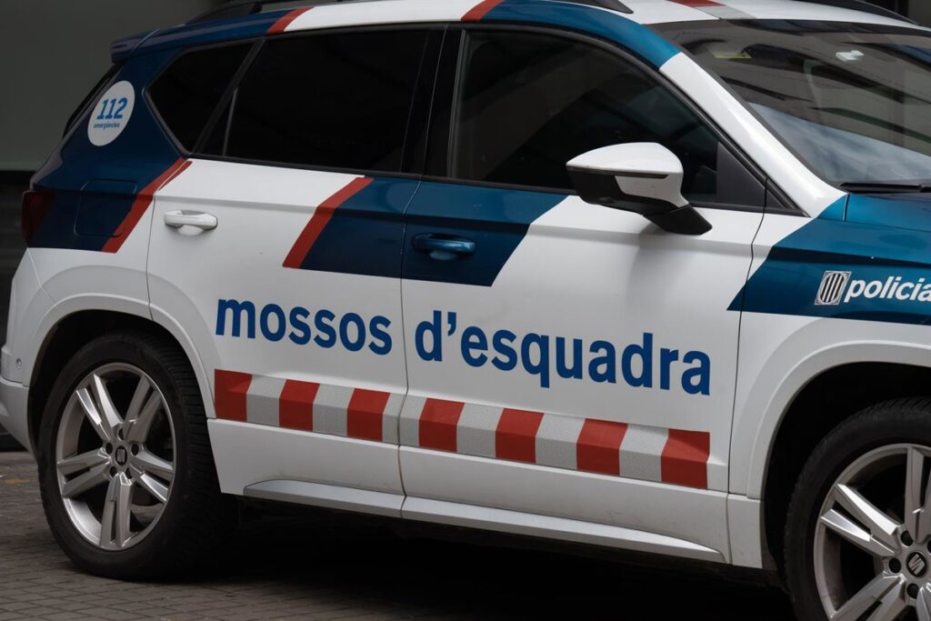 Imagen de una mujer siendo detenida por la policía por realizar pintadas y colocar adhesivos xenófobos