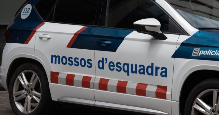 Imagen de una mujer siendo detenida por la policía por realizar pintadas y colocar adhesivos xenófobos