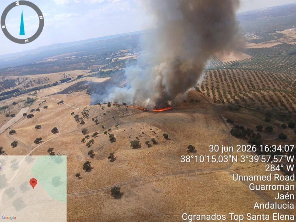 Extinguido el incendio forestal declarado en el paraje de Cerro Saro de Guarromán (Jaén)