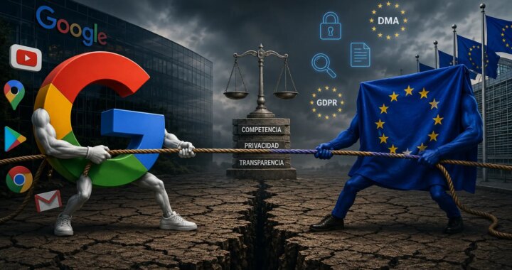 Gráfico comparando la multa de 4.125 millones de euros a Google con sus ingresos anuales, destacando su insignificancia