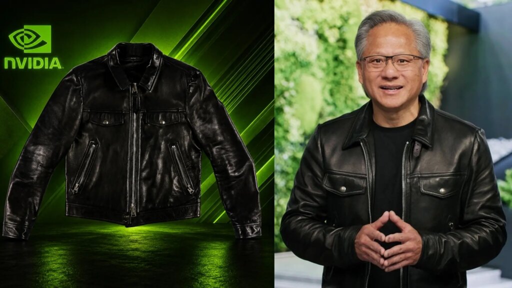 Jensen Huang firmando su chaqueta de cuero antes de subastarla como símbolo de poder en la industria de la IA