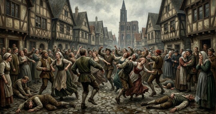 Multitud bailando en las calles de Estrasburgo 1518, escena que desafía las explicaciones médicas convencionales